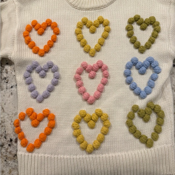 *GENTLY WORN* English Factory Women's Size S Pom Wool Hearts Sweater - Picture 4 of 6